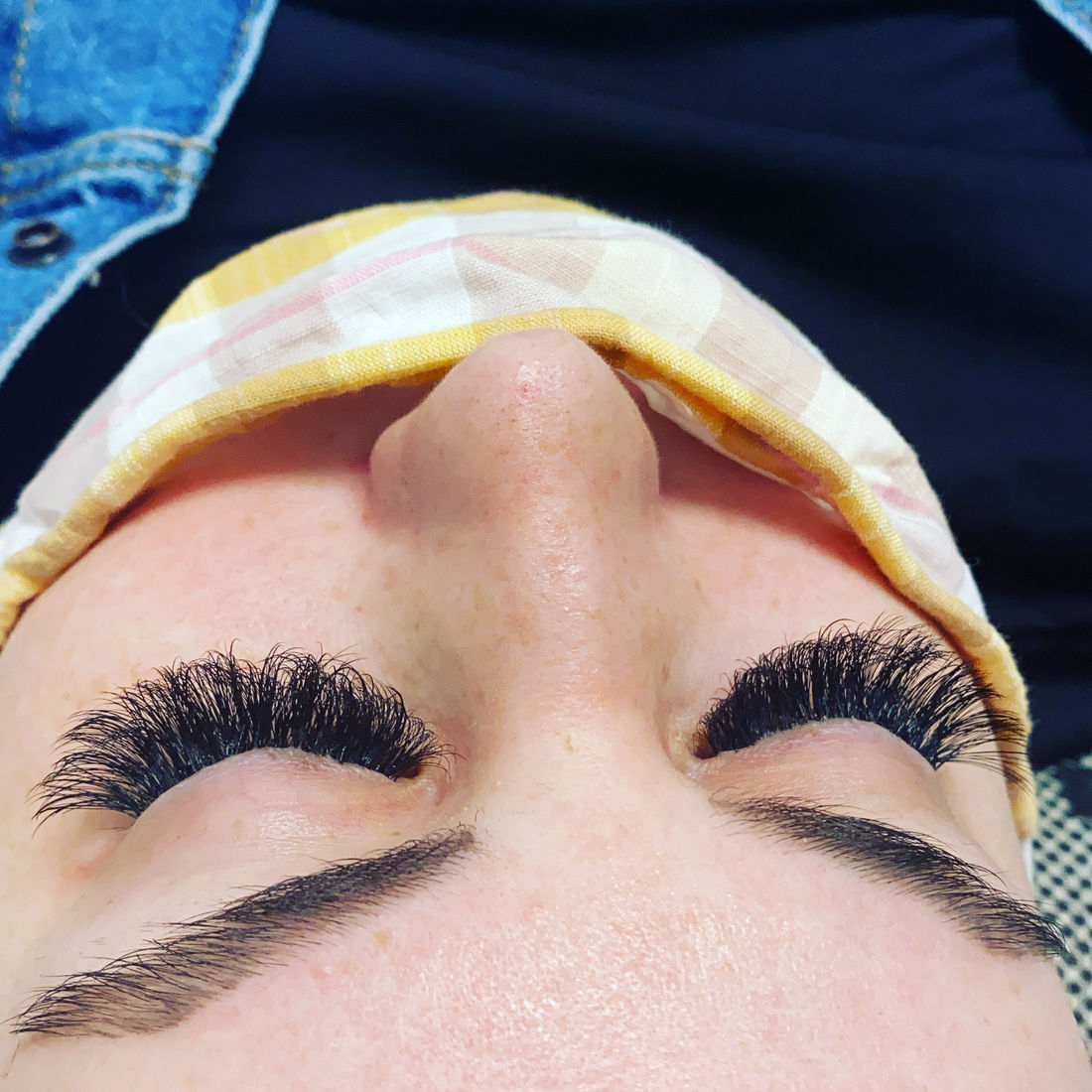 Close-up of a full set of eyelash extensions